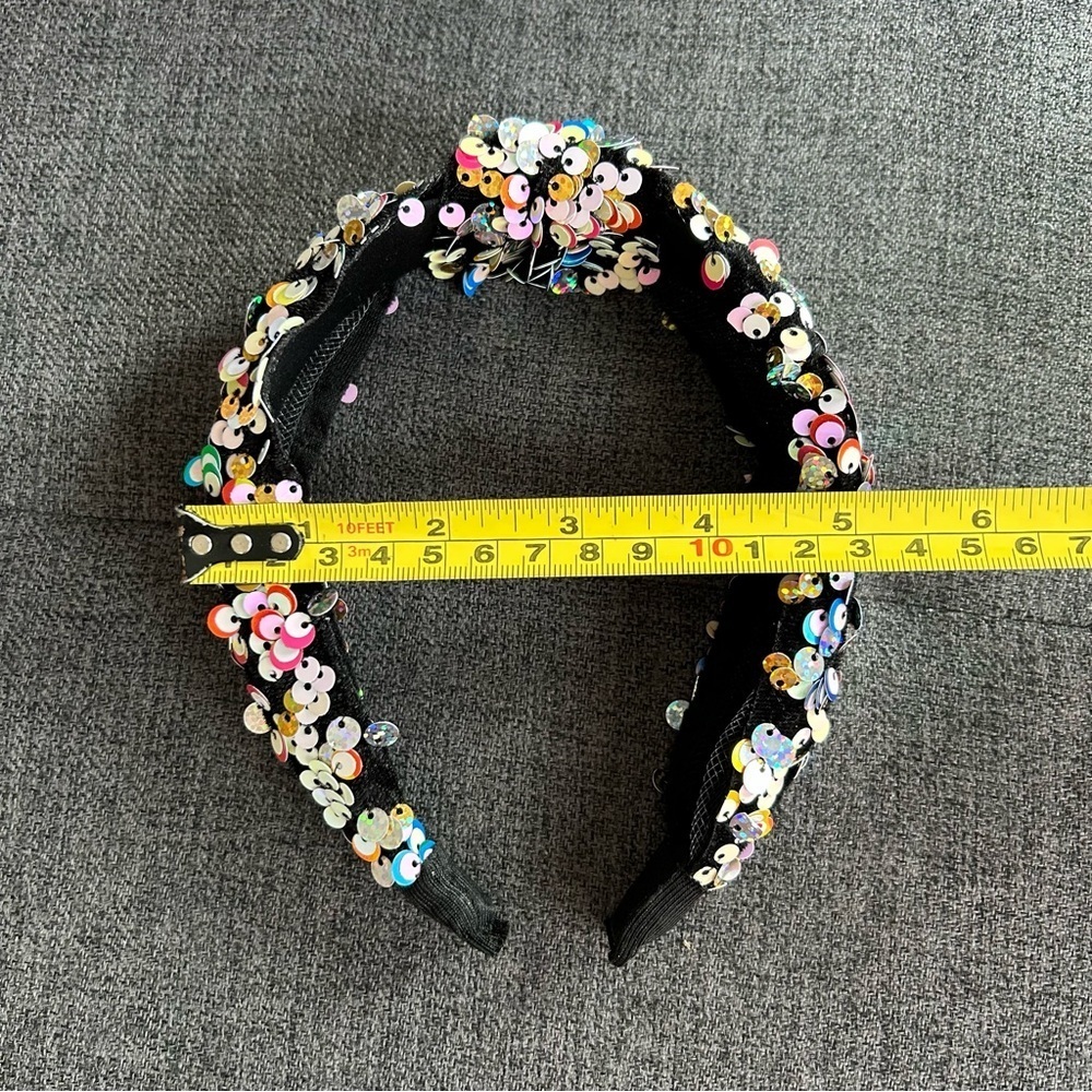 Colorful, Sparkly Sequined Knot Headband, Black, Multi Colored, Rainbow - Picture 6 of 8